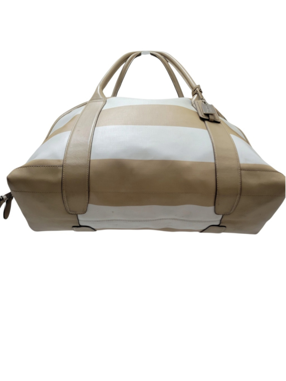 Coach Bleecker Preston Large Women Satchel Beige/White Stripe Coated Canvas Bag - Picture 5 of 9